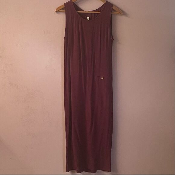Vintage Thao’s Tailor Burgundy Button-Back Midi Dress Size XS EUC - Picture 1 of 12